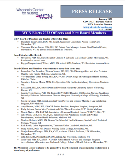 WCN Announces New Officers & Board of Directors - Wisconsin Center for ...